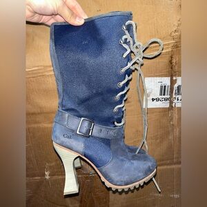 CAT Women’s Denim & Suede Lace-Up Heeled Boots